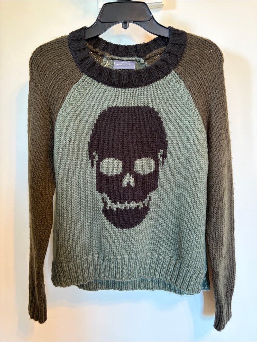 Wooden Ships Skull Sweater XS/S Green Brown Mohair Wool Halloween